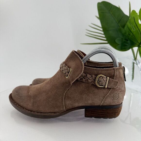 Born Womens Sylvia Boot Size 6.5 Brown Suede Distressed Braid Strap Boho Bootie - Picture 6 of 16